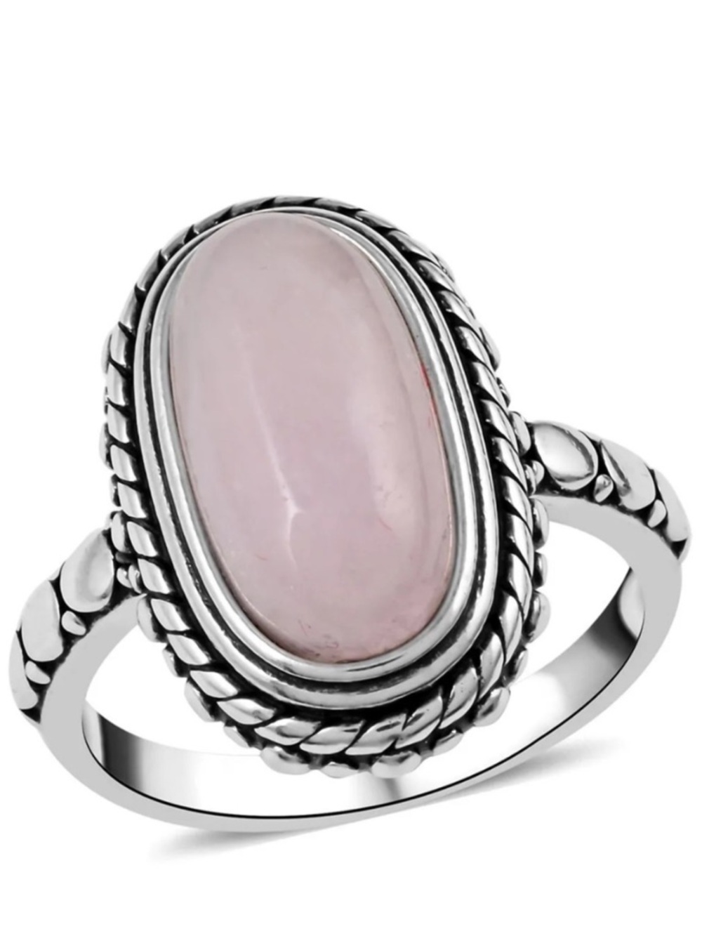 Marropino Morganite Oval Ring in Black Oxidized Silvertone (Size 10.0) 5.50 ctw